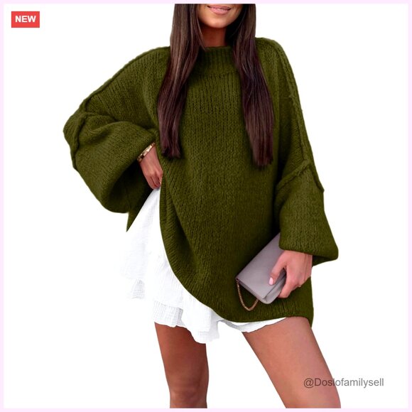 Oversized Chunky Mock Neck Sweater Women's Pullover Warm Knit Top